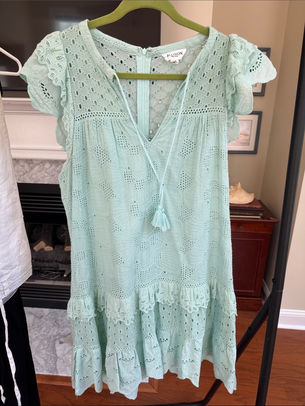 Allison Mint Eyelet Mini Dress with Tassel Tie